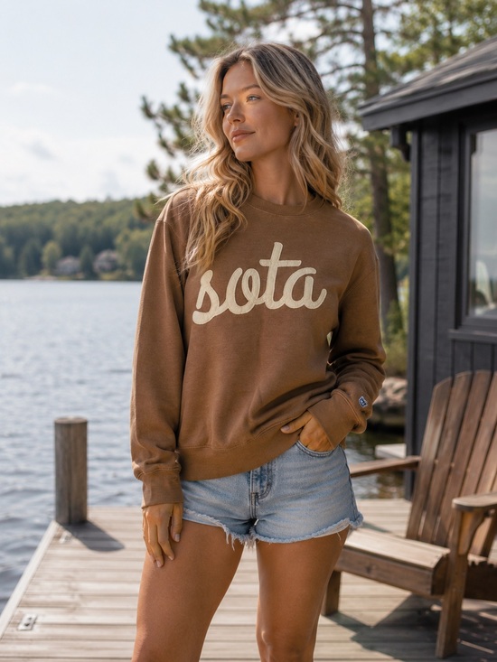 Blue 84 Tops - Blue 84 Brown 'Sota' Crewneck Sweatshirt with Cream Script